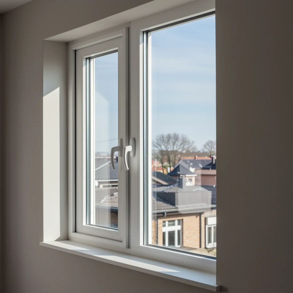 Fenêtre PVC anthracite dans un appartement — vue immobilière