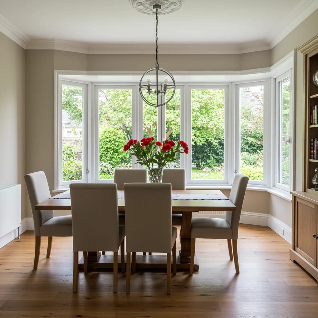 Fenêtre blanche PVC dans une salle à manger