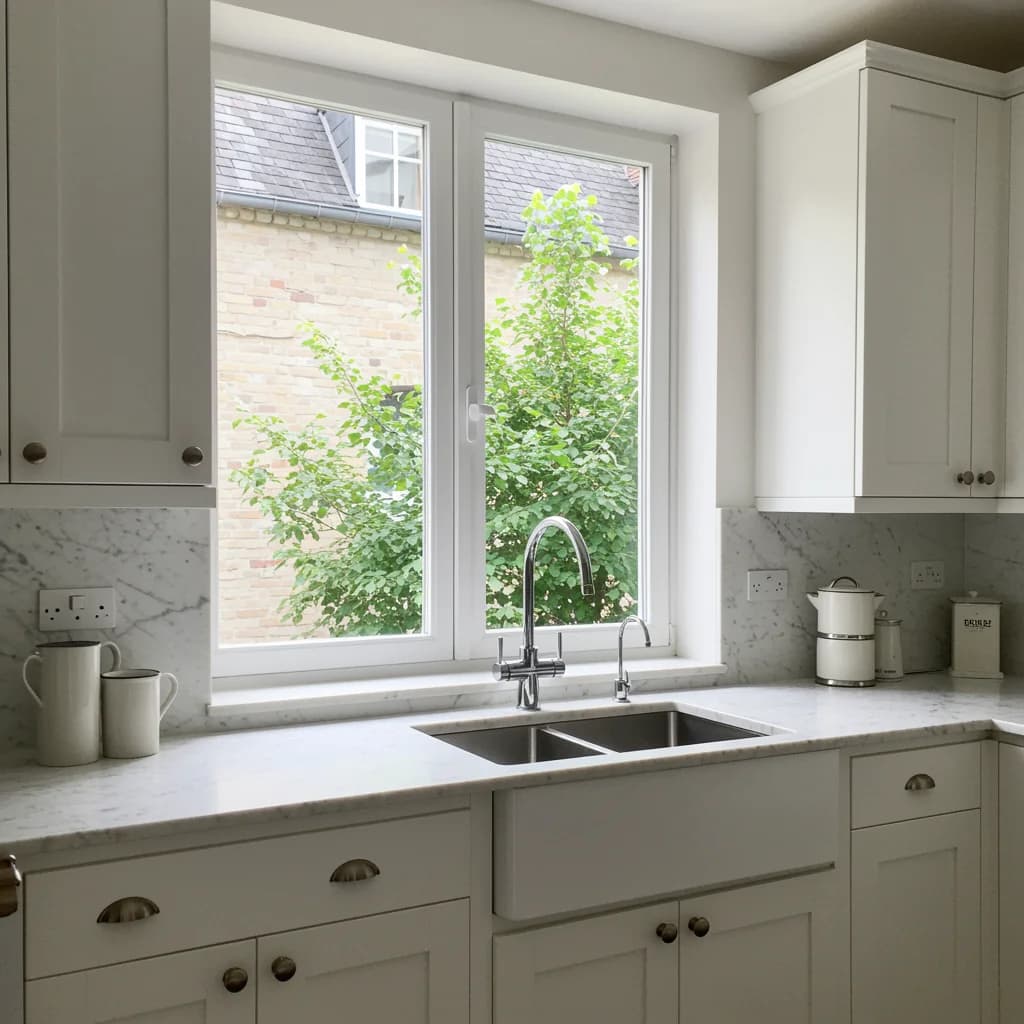 Fenêtre blanche PVC dans une cuisine contemporaine