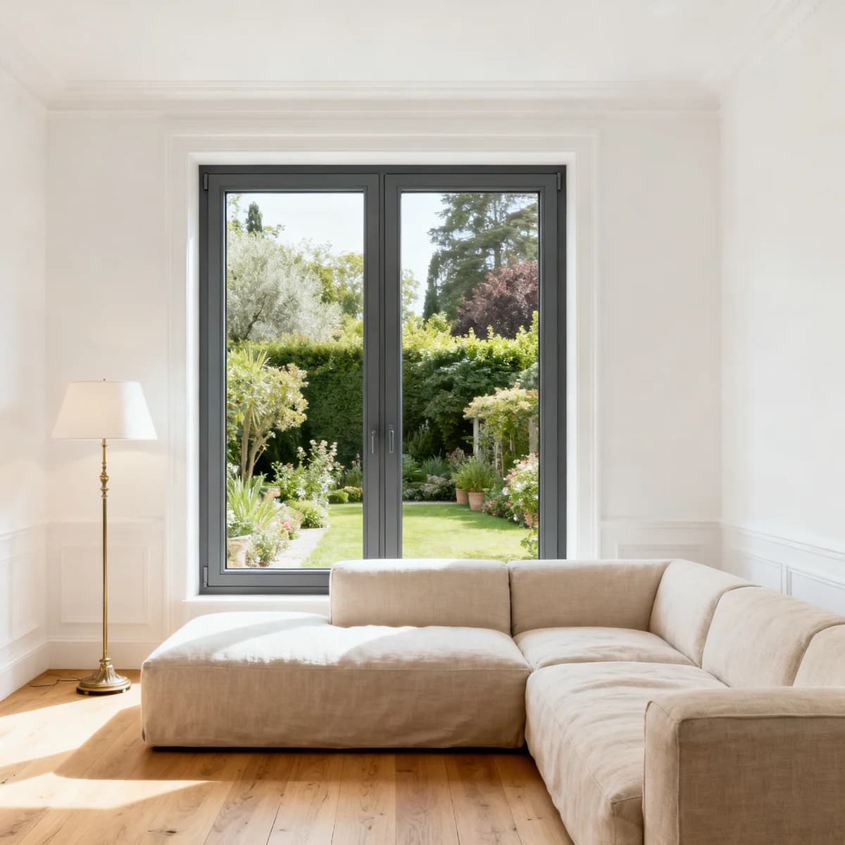 Fenêtre blanche PVC dans un salon élégant, finition premium